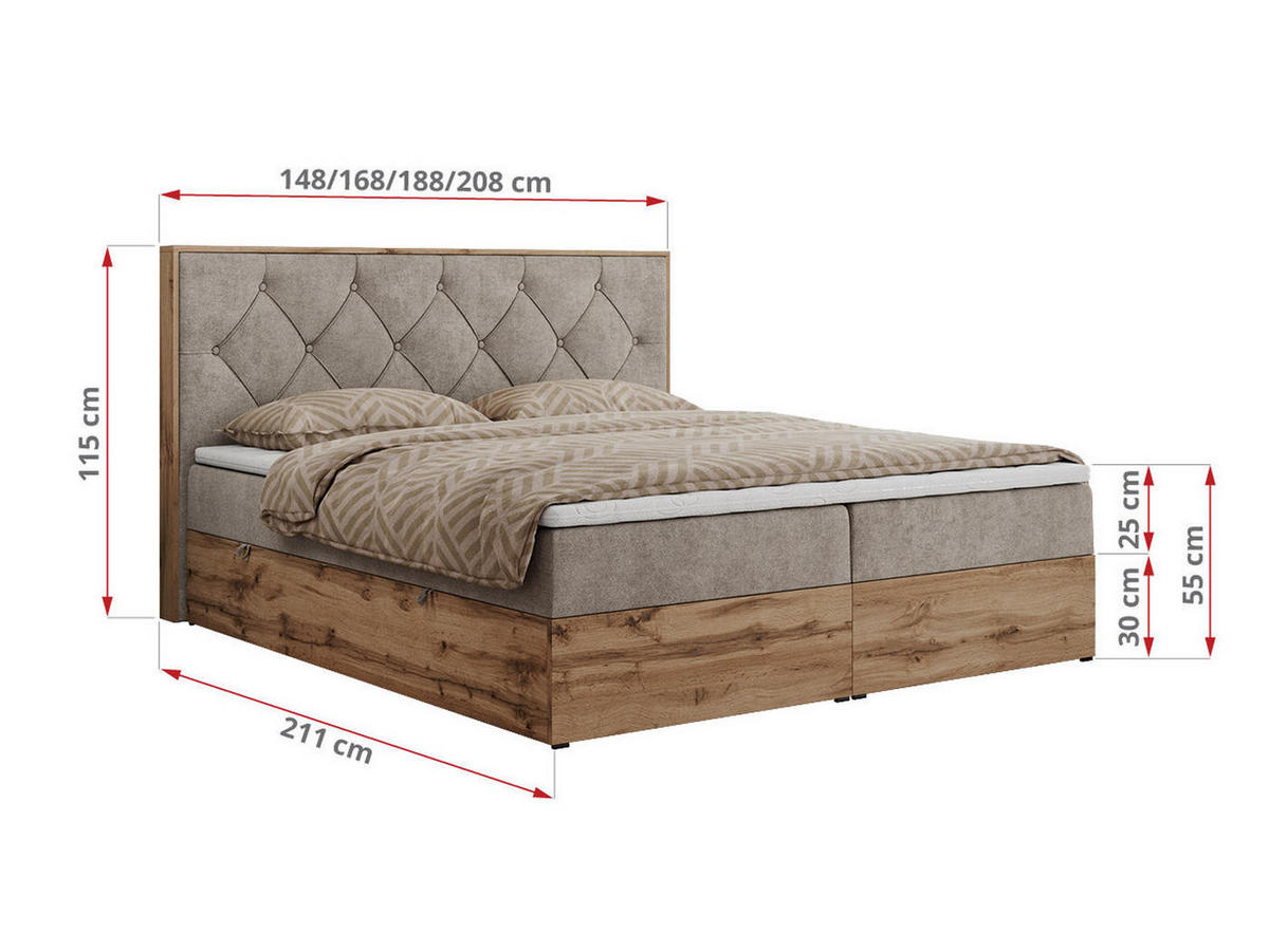 BOXBETT VENETO 180/200 Beige Struktur - H3 - Beige, Holz/Textil (180/200cm) - MKS