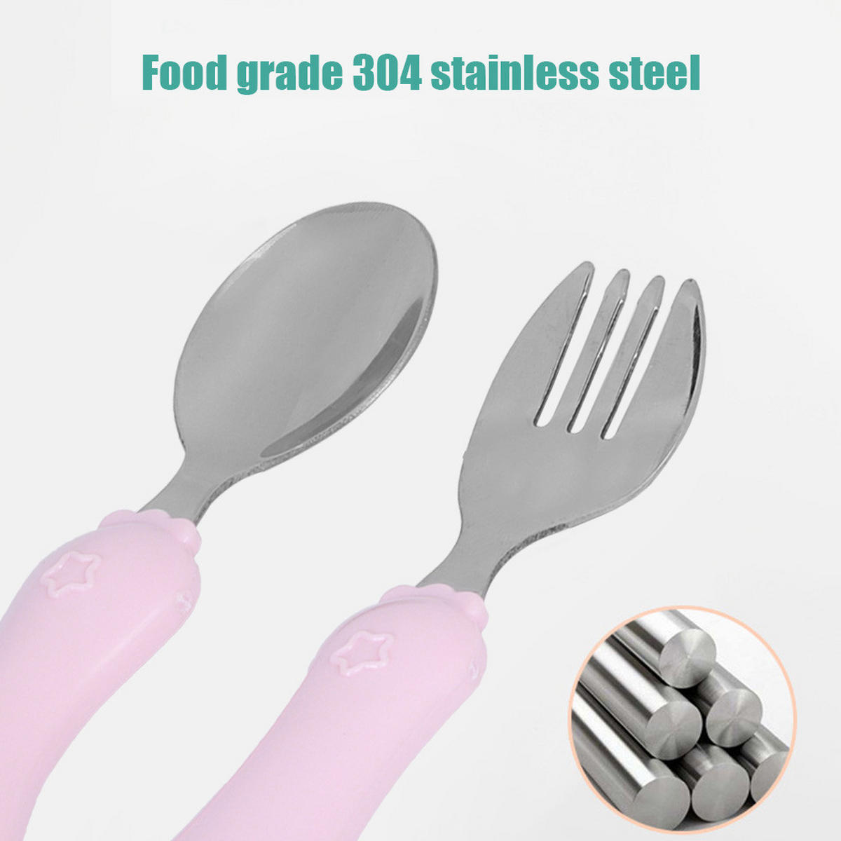 BESTECK-SET 2-teiliges Baby-Besteck–Löffel und Gabel - Rosa, Metall