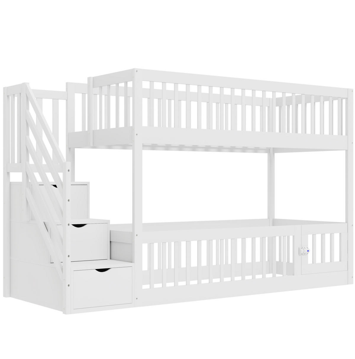 ETAGENBETT mit Stauraumtreppe 90x200 cm Massivholz Weiß - Weiß, Holzwerkstoff (90/200cm) - Beauniv