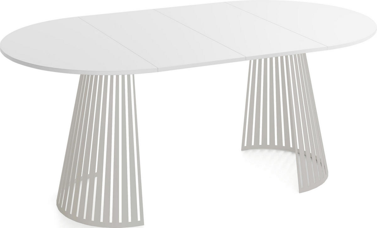 ESSTISCH Naro rund ausziehbar mit Lamellen-Metallgestell in Grau-Beige, Weiß 120-200/120/76 cm - Kaschmir/Weiß, Holzwerkstoff/Metall (120/120/76cm) - WFL GROUP