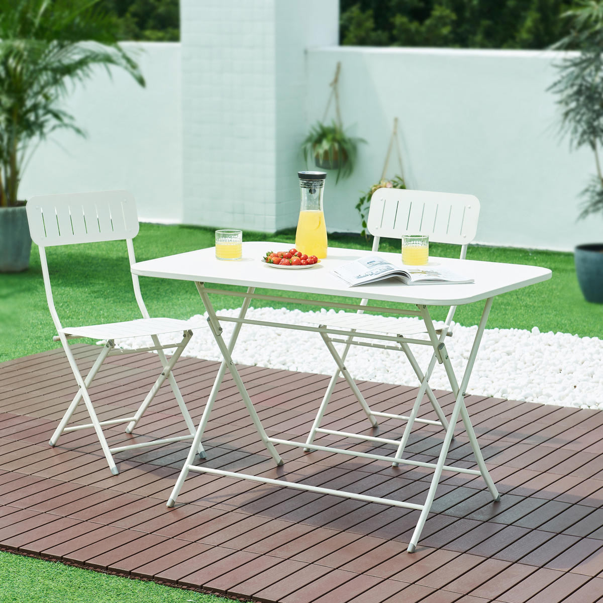 GARTENKLAPPTISCH Sande - Weiß, Metall (110/70/71cm) - [en.casa]