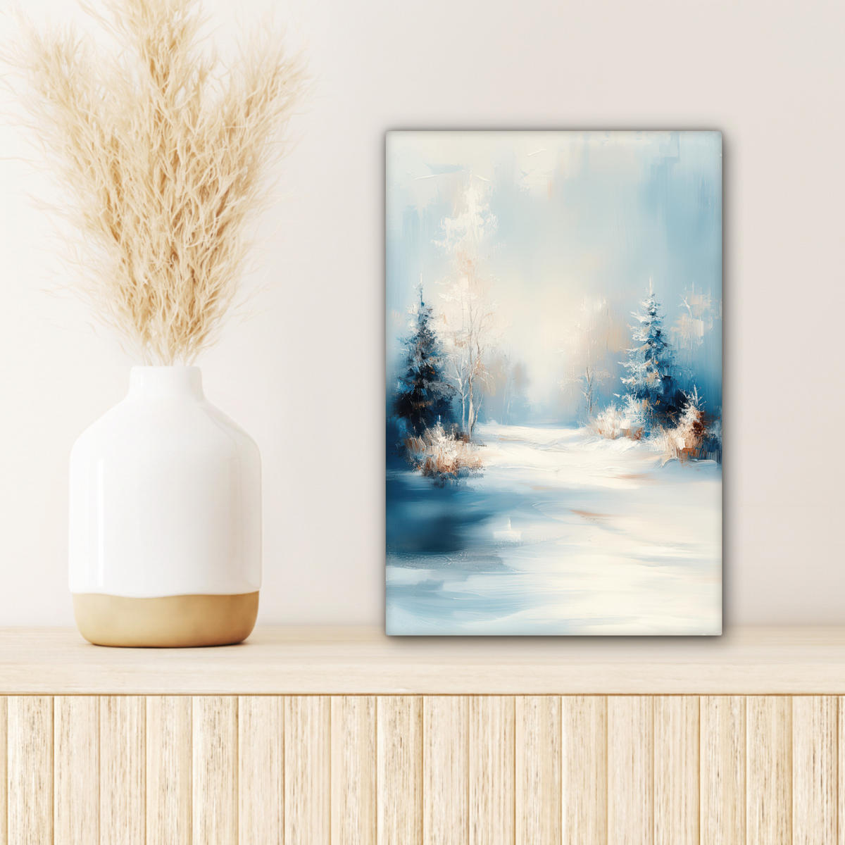 LEINWANDBILD Wald - Winter - Natur - Abstrakt - Schnee Deko Wohnzimmer 20x30 cm - Weiß, Textil (20/30cm) - MuchoWow