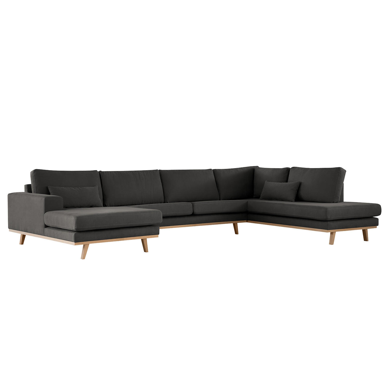 WOHNLANDSCHAFT mit Longchair - Anthrazit/Buchefarben, Textil (371/81/219cm) - home24