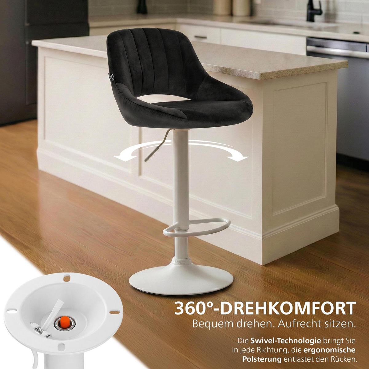 BARHOCKER Samt Schwarz - Schwarz/Weiß, Textil/Metall (47/85/48cm) - CLP