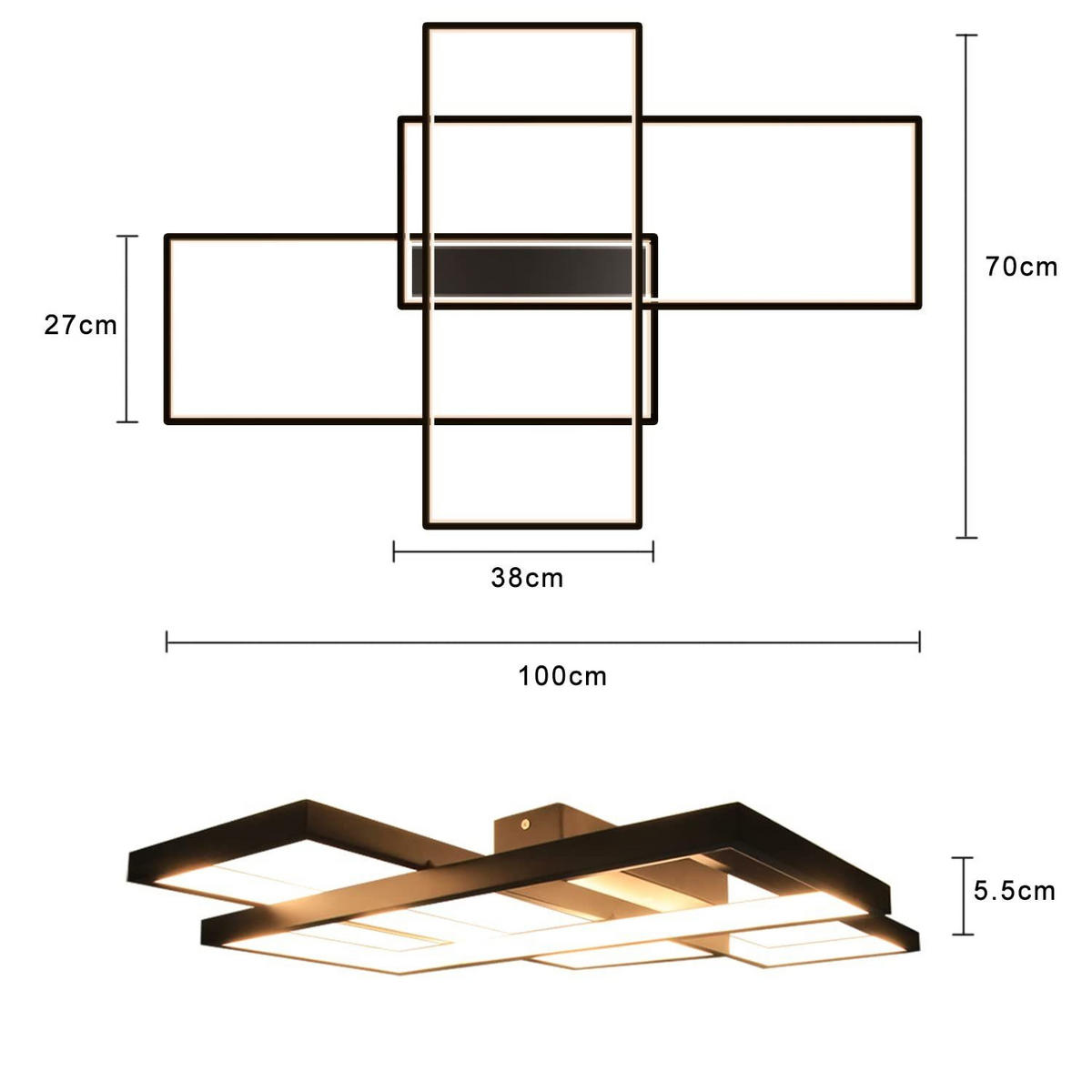 LED-DECKENLEUCHTE Eiswacht 70/8/100 cm - Schwarz, Metall (100/70/8cm) - ZMH