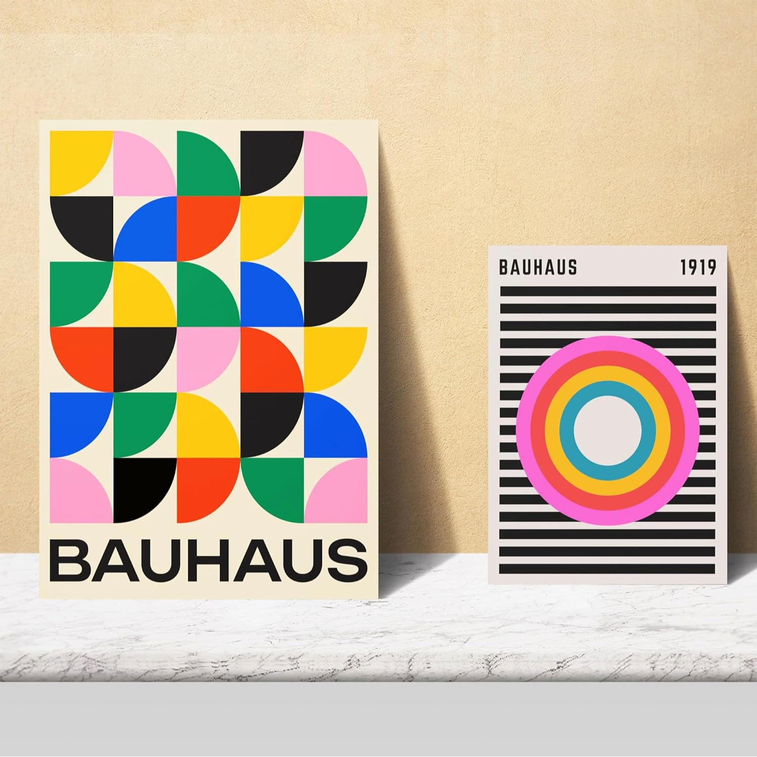 POSTER Set Mit 6 Bauhaus – Geometrische Formen In Leuchtenden Farben Designillustrationen Zur Der Wände Ihres Zuhauses Räume A3 & A4 Rahmenlos - Klar, Papier (29/3cm) - Nacnic