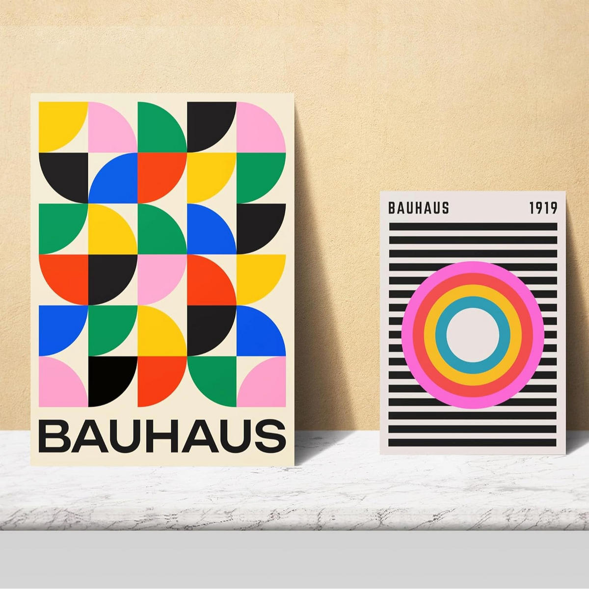 POSTER Set Mit 6 Bauhaus Geometrische Größe A3 und A4 Rahmenlos - Klar, Papier (29.7/1/42cm) - Nacnic