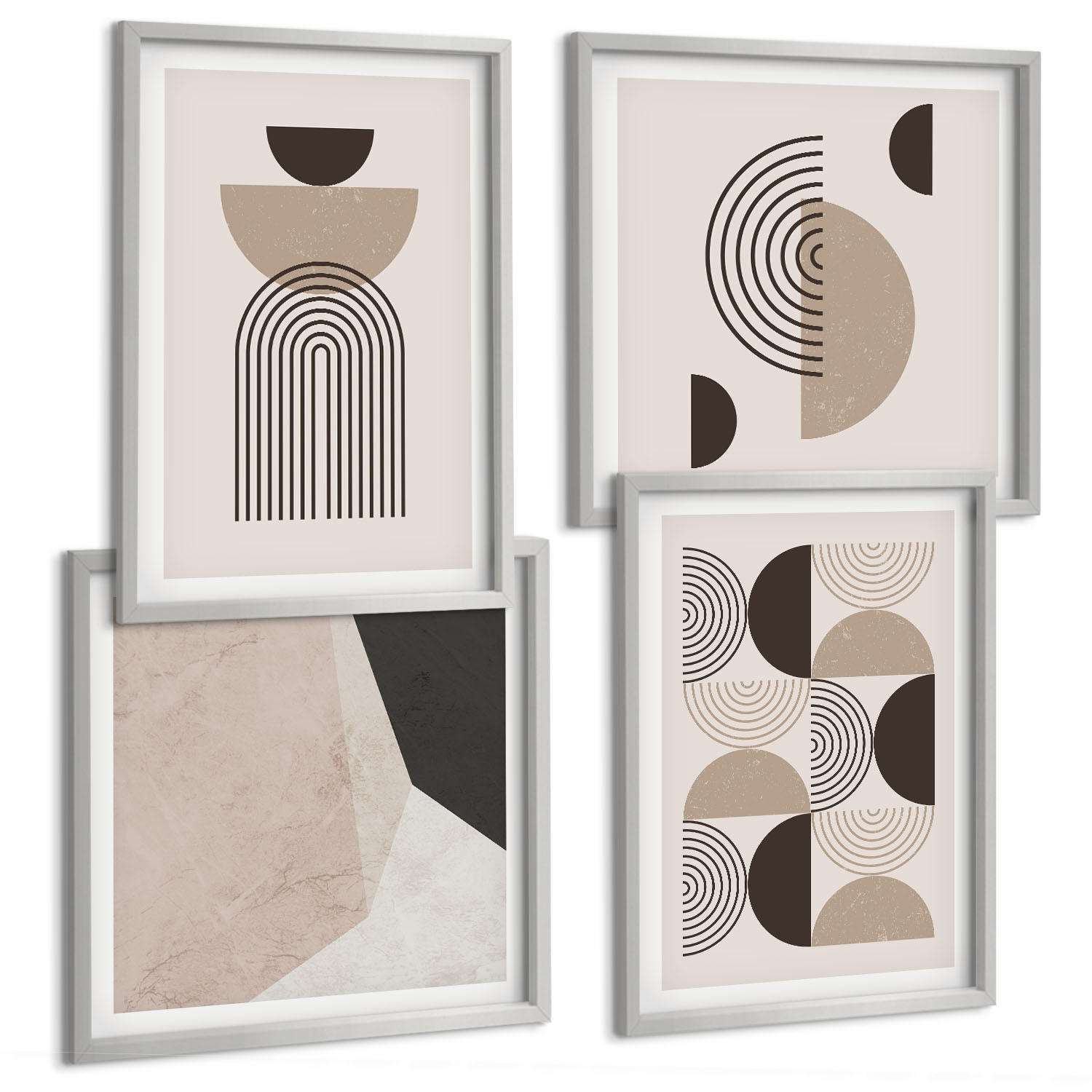 BILDER SET 4er Set - 50x50 cm & 40x60 cm Silberner Rahmen - Abstrakte geometrische Muster - Silberfarben, Kunststoff (50/50cm) - TULUP
