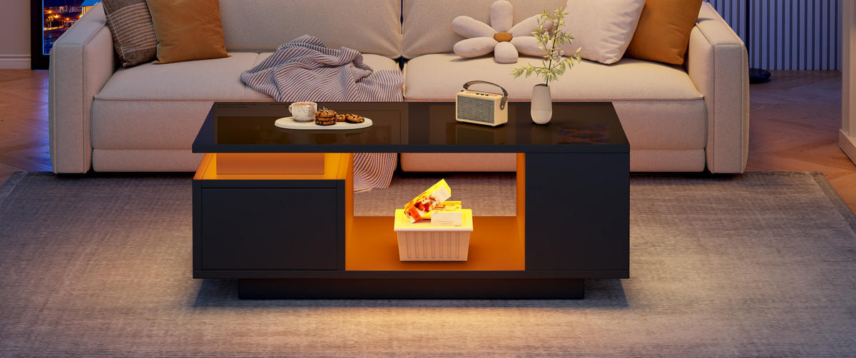 COUCHTISCH 100/50/36 cm schwarz aus Spanplatte mit LED-Beleuchtung - Schwarz, Holzwerkstoff (100/50/36cm) - OKMYHOME