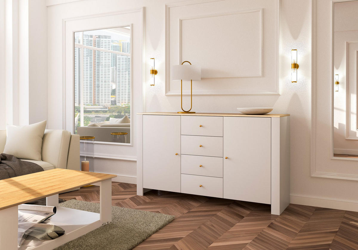 SIDEBOARD - Kommode Gawin 2D4S - Weiß, Holzwerkstoff (160/92/42cm) - Möblo
