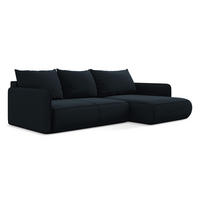 ECKSOFA mit Schlaffunktion Samt Stoff Blau - Blau/Schwarz, Kunststoff/Textil (240/148cm) - Makamii