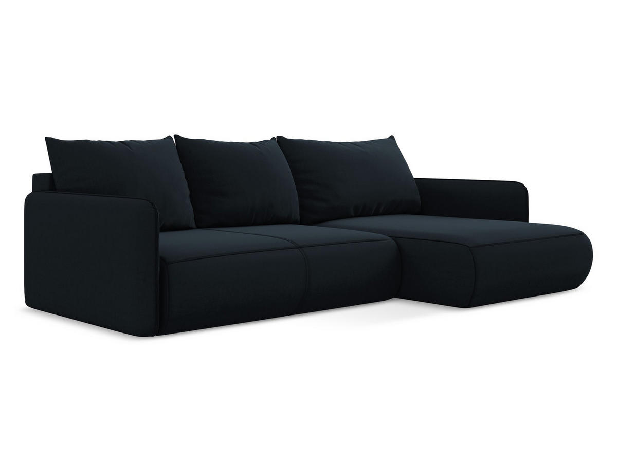 ECKSOFA mit Schlaffunktion Samt Stoff Blau - Blau/Schwarz, Kunststoff/Textil (240/148cm) - Makamii
