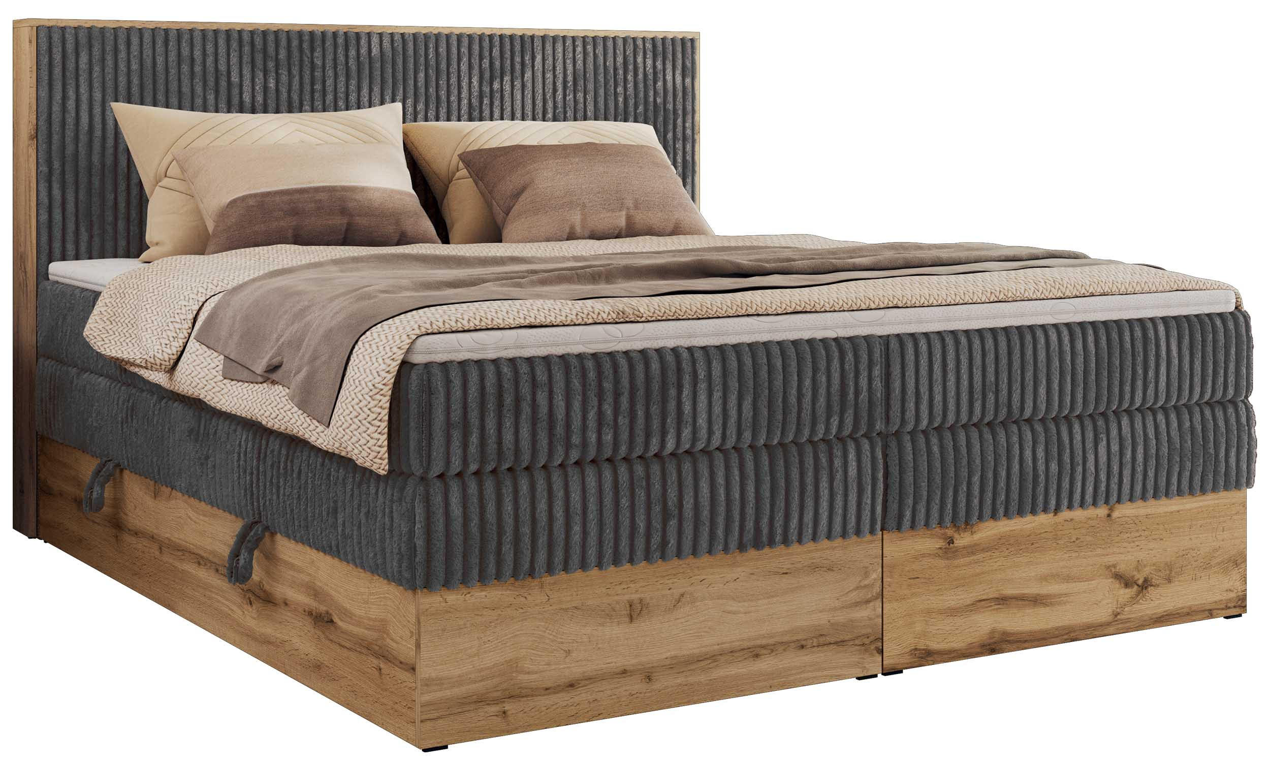 BOXBETT WOOD CLASSIC KING 200/200 - Grau Cord - H4 - Grau, Textil (200/200cm) - MKS