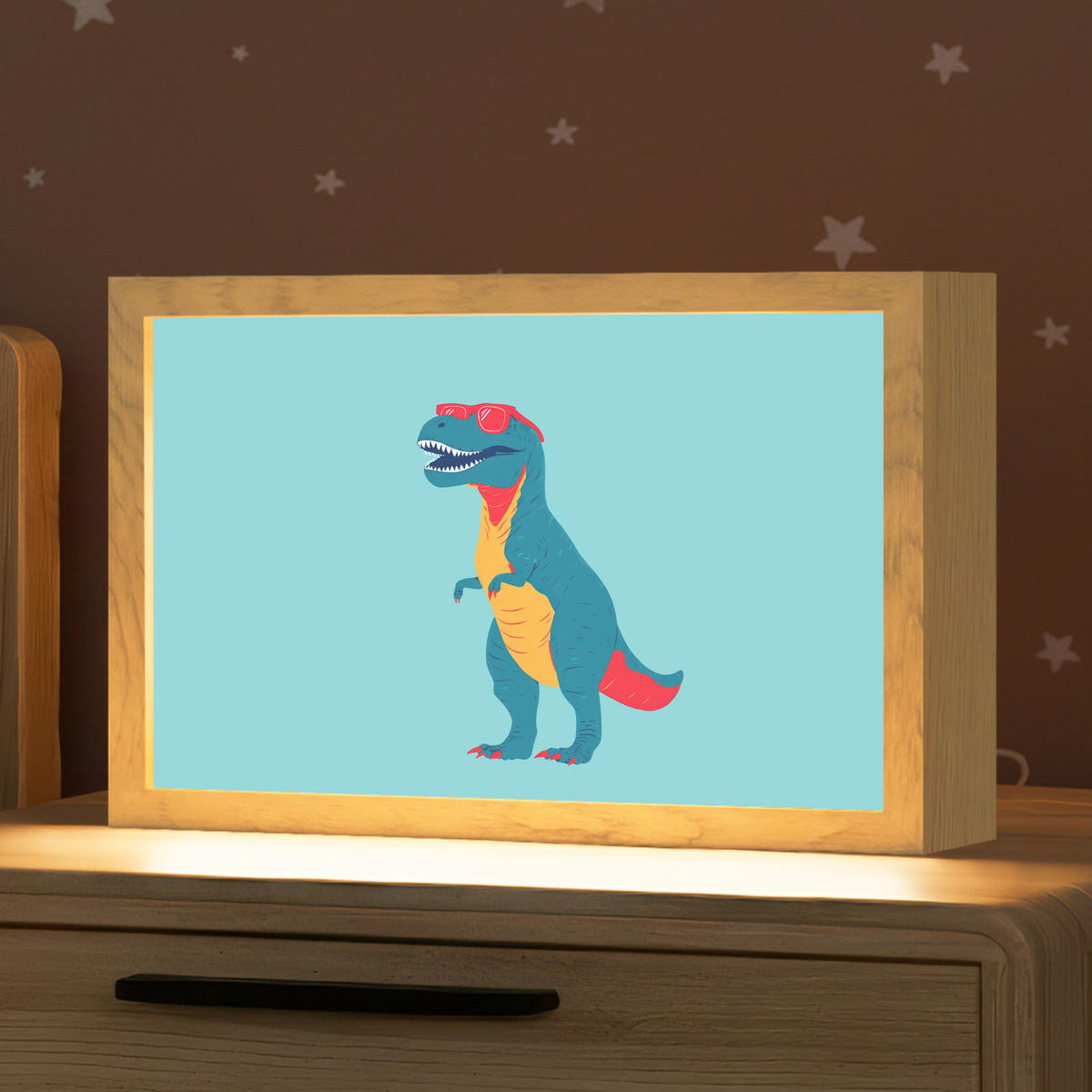 NACHTTISCHLAMPE Dinosaurier - Blau - Sonnenbrille 30x20 cm - Hellblau, Holzwerkstoff (8/30/20cm)