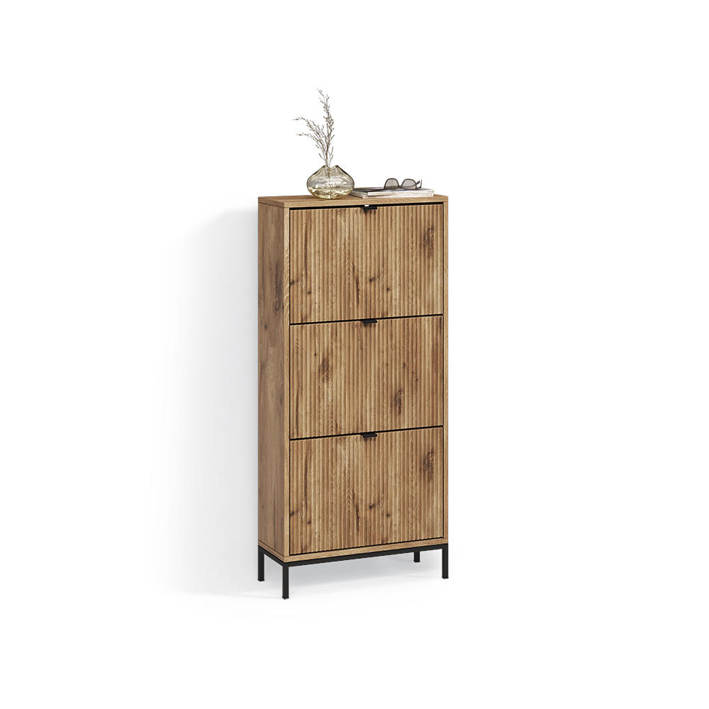 SCHUHKIPPER Aterno Viking Oak 60 x 130 cm mit 3 Klappschubladen - Eichefarben, Holzwerkstoff (60/130/24cm) - Livinity®