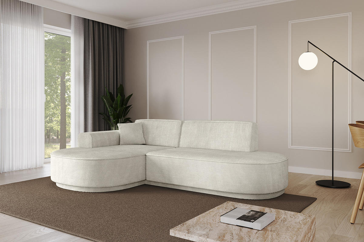 ECKSOFA Ottomane Links MARI-L1-v3 - 232x163x81 cm Hellgrau Cord - Hellgrau/Schwarz, Holzwerkstoff/Kunststoff (232/163cm) - ALTDECOR