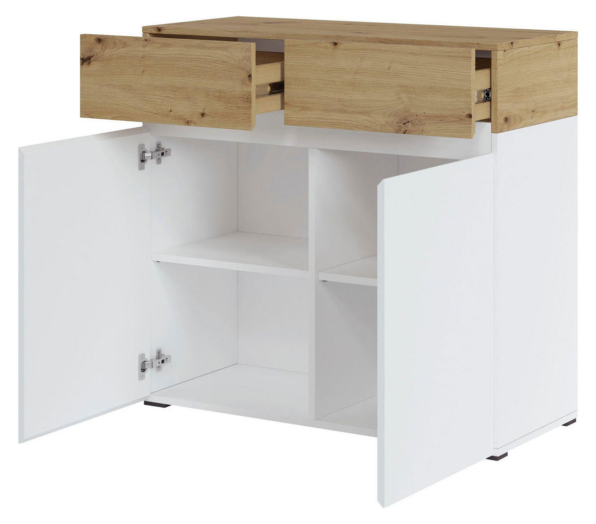 KOMMODE Rimini weiß / Eiche Artisan 90 / 40 / 86cm - Eichefarben/Weiß, Holz/Holzwerkstoff (90/86/40cm) - Feldmann-Wohnen