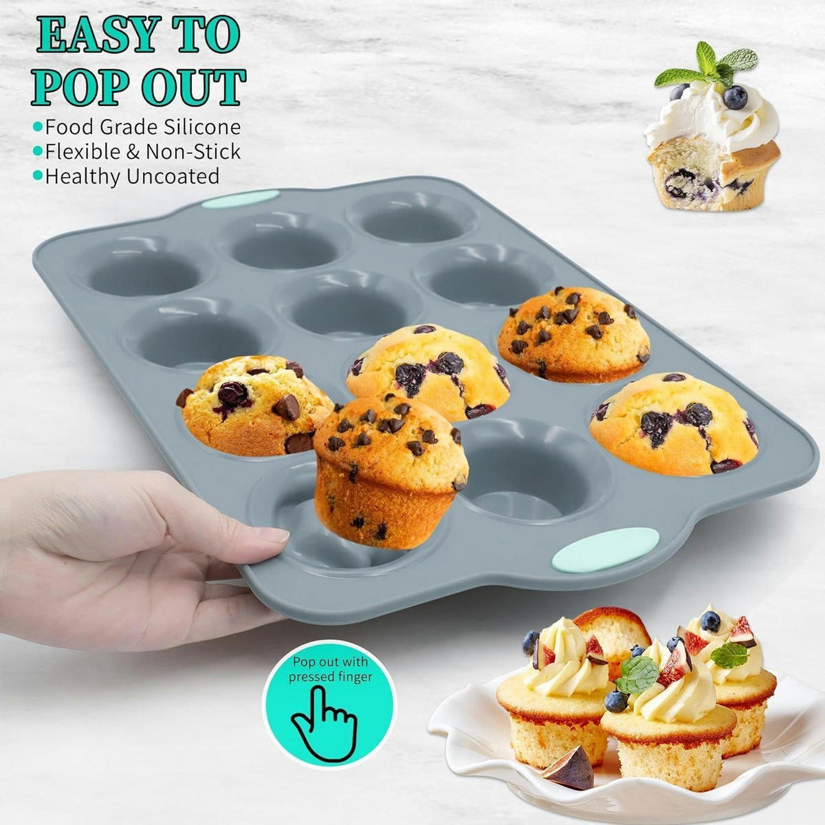 MUFFINFORMEN 2-teiliges Set Silikon Hellgrau 12er - Grau, Kunststoff (26.6/3/39.7cm)