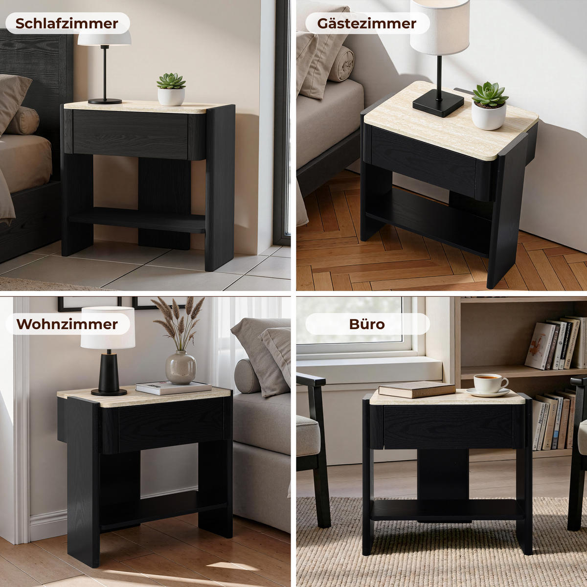 NACHTTISCH schwarz, B 55 × T 40 × H 53 cm - Schwarz, Holz (55/53/40cm) - Hometopia