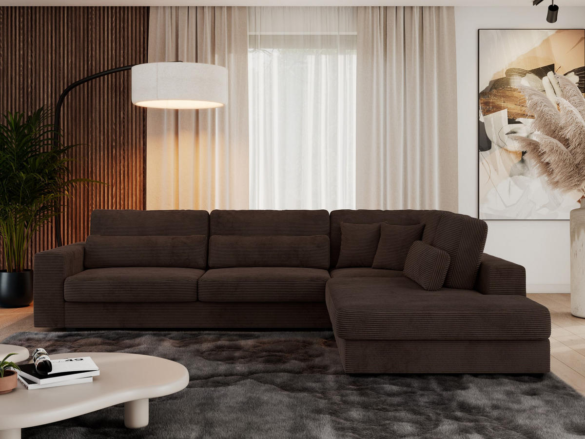 ECKSOFA Savona Braun Cord - rechts - Schwarz/Braun, Kunststoff/Textil (249/316cm) - MKS