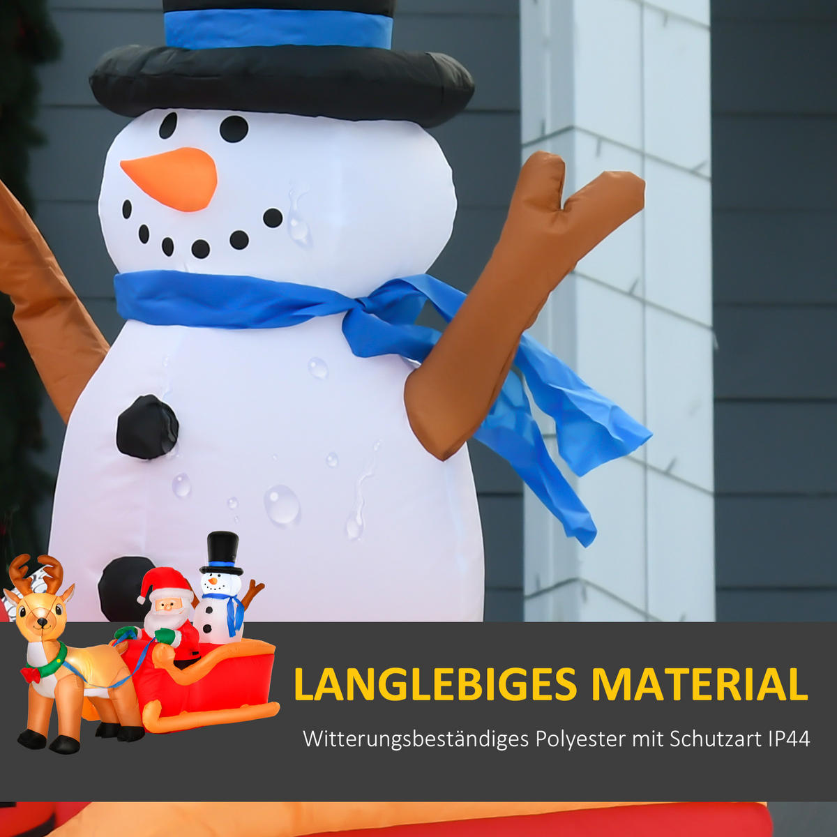 AUFBLASBARER Weihnachtsmann auf Schlitten, Polyester, Rot+Gelb - Multicolor, Kunststoff (80/128/200cm) - HOMCOM