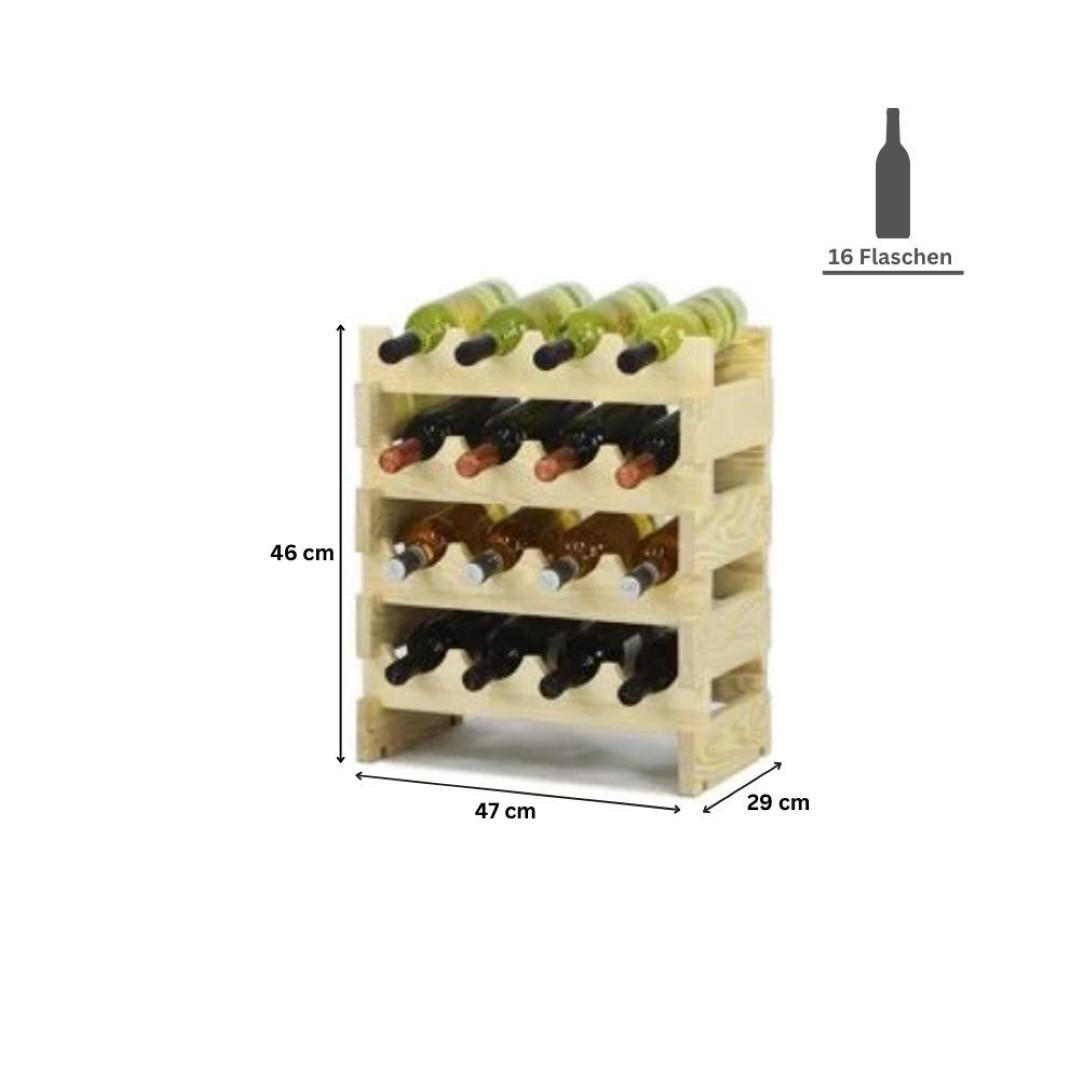 WEINREGAL Vinoteca Flex 46x47x29 cm 16 Flaschen Massives Kiefernholz Natur Unbehandelt - Naturfarben, Holz (47/46/29cm) - PROREGAL