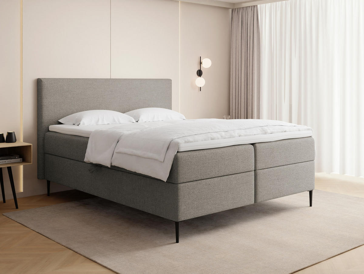 BOXBETT Alba Rise mit Bettkasten, Taupe Chenille 200x200 cm – inkl. H4 Taschenfederkern Matratze & Foam Topper - Taupe/Beige, Holz/Textil (200/200cm) - WFL GROUP