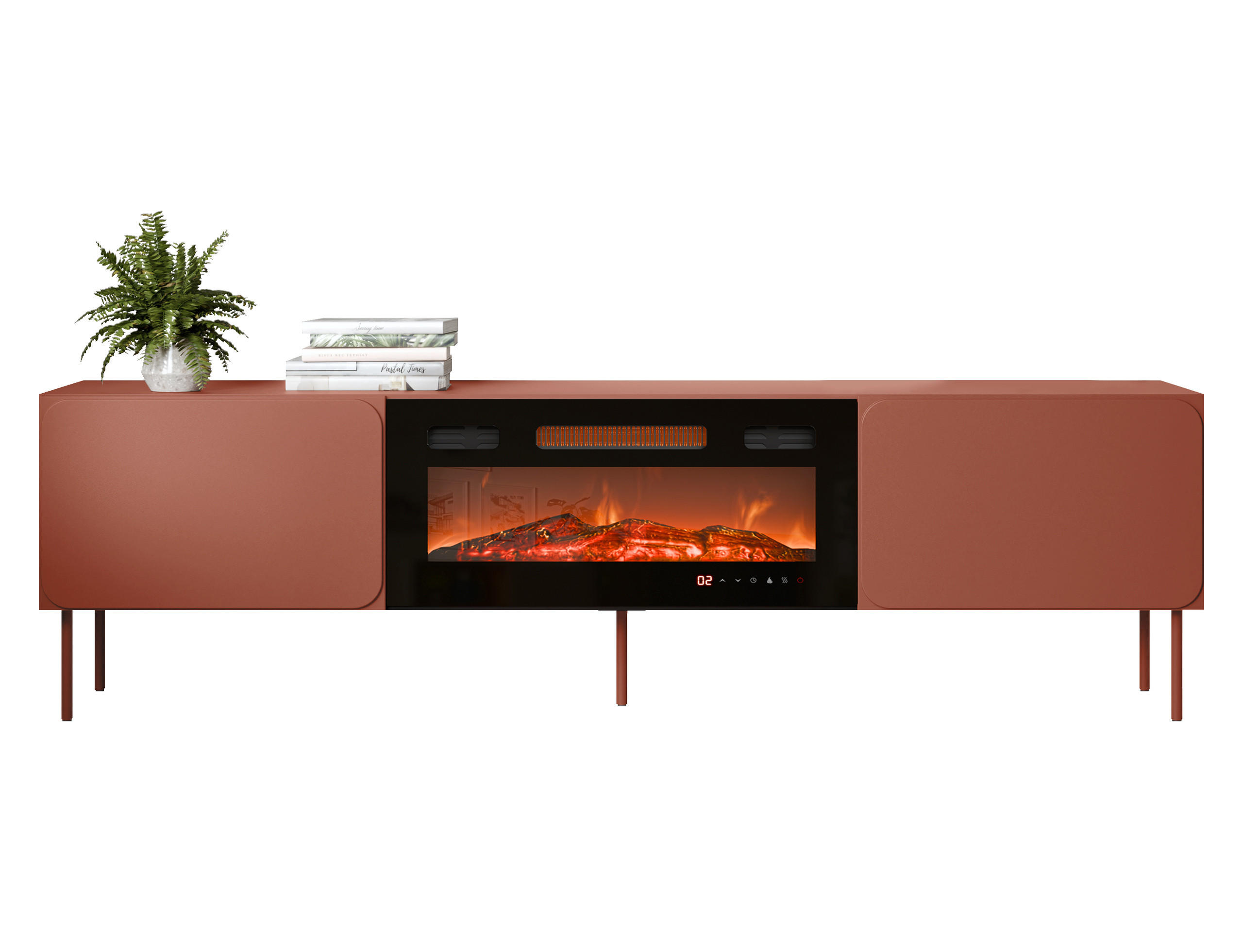 TV-LOWBOARD Rafael 200 EF mit Kamin - Rot, Holzwerkstoff/Metall (200/58/40cm) - MIRJAN24
