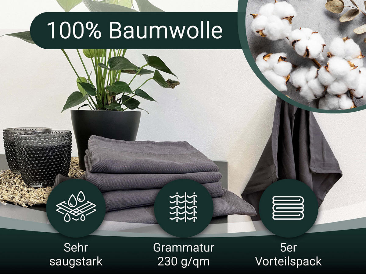 GESCHIRRTÜCHER, 5er-Set, 100% Baumwolle - Grau, Textil (50/70cm) - Zollner