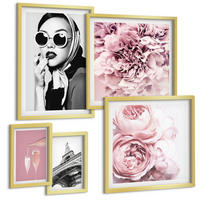 BILDER SET 5er Set - 50x50 cm & 20x30 cm & 40x60 cm Goldrahmen - Porträts, Eiffelturm-Slogans - Goldfarben, Kunststoff (40/60cm) - TULUP