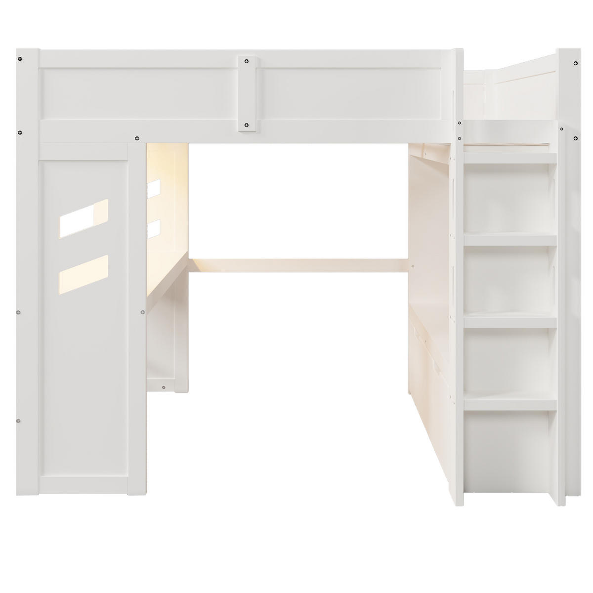 HOCHBETT 140/200 cm DE-04500, mit Schreibtisch und LED in Weiß - Weiß, Holz/Holzwerkstoff (140/200cm) - ComfortXL