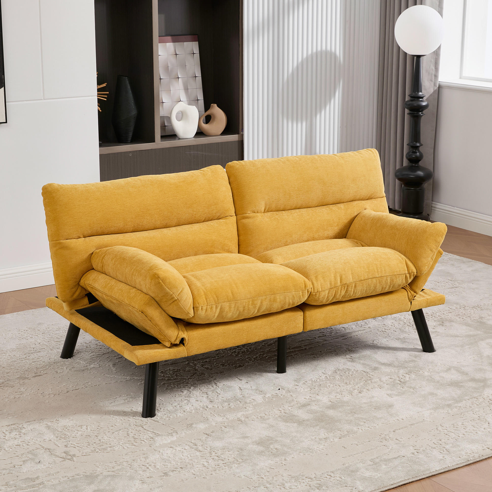 Thumbnail - Redom 2-Sitzer, Gelb, Textil, 90x76x165 cm, Wohnzimmer, Sofas & Couches, Schlafsofas