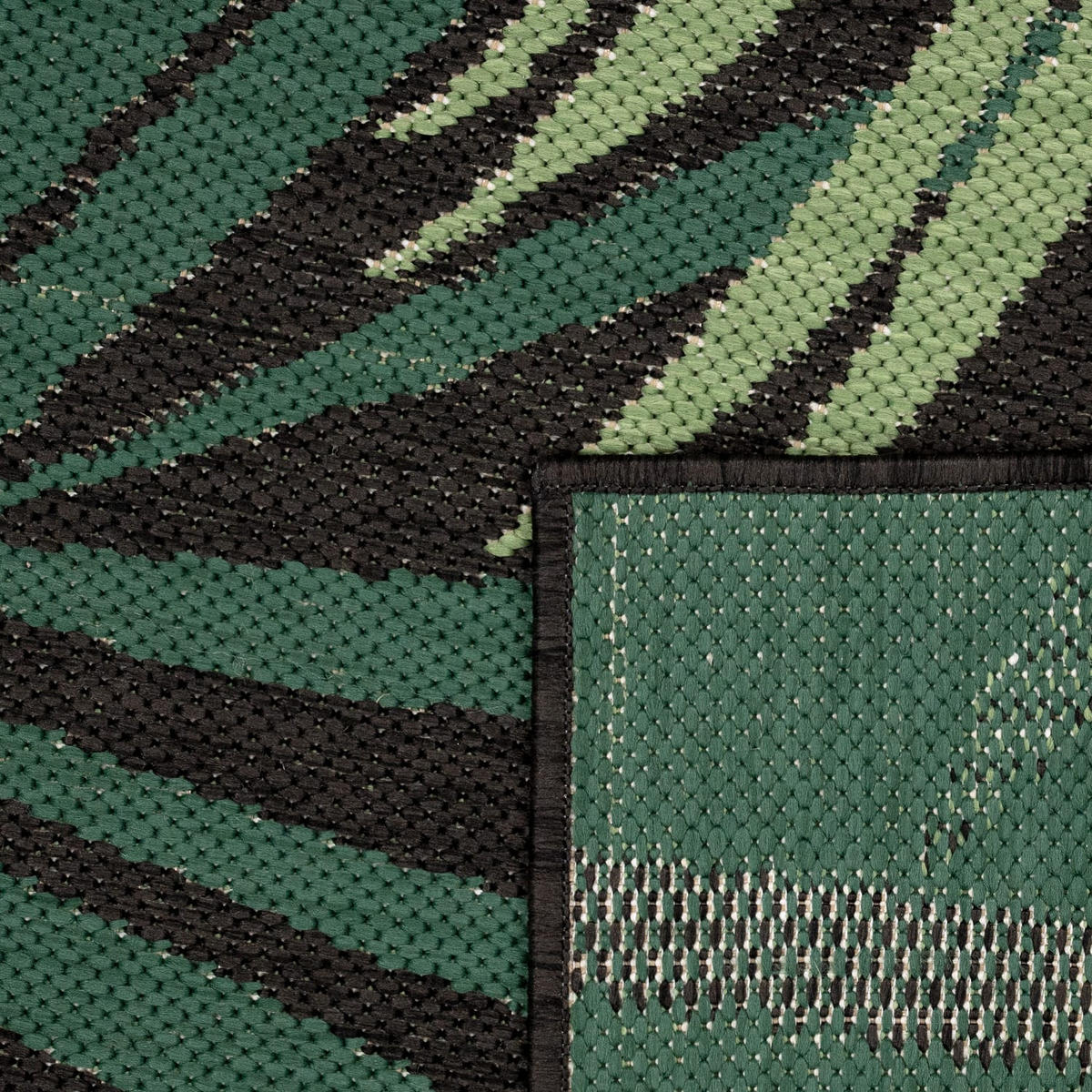 OUTDOOR Teppich Palmblättermuster Balkon, Terrasse schmutzabweisend Schwarz Läufer 80x150 - Schwarz, Textil (80/150cm) - KADIMA DESIGN