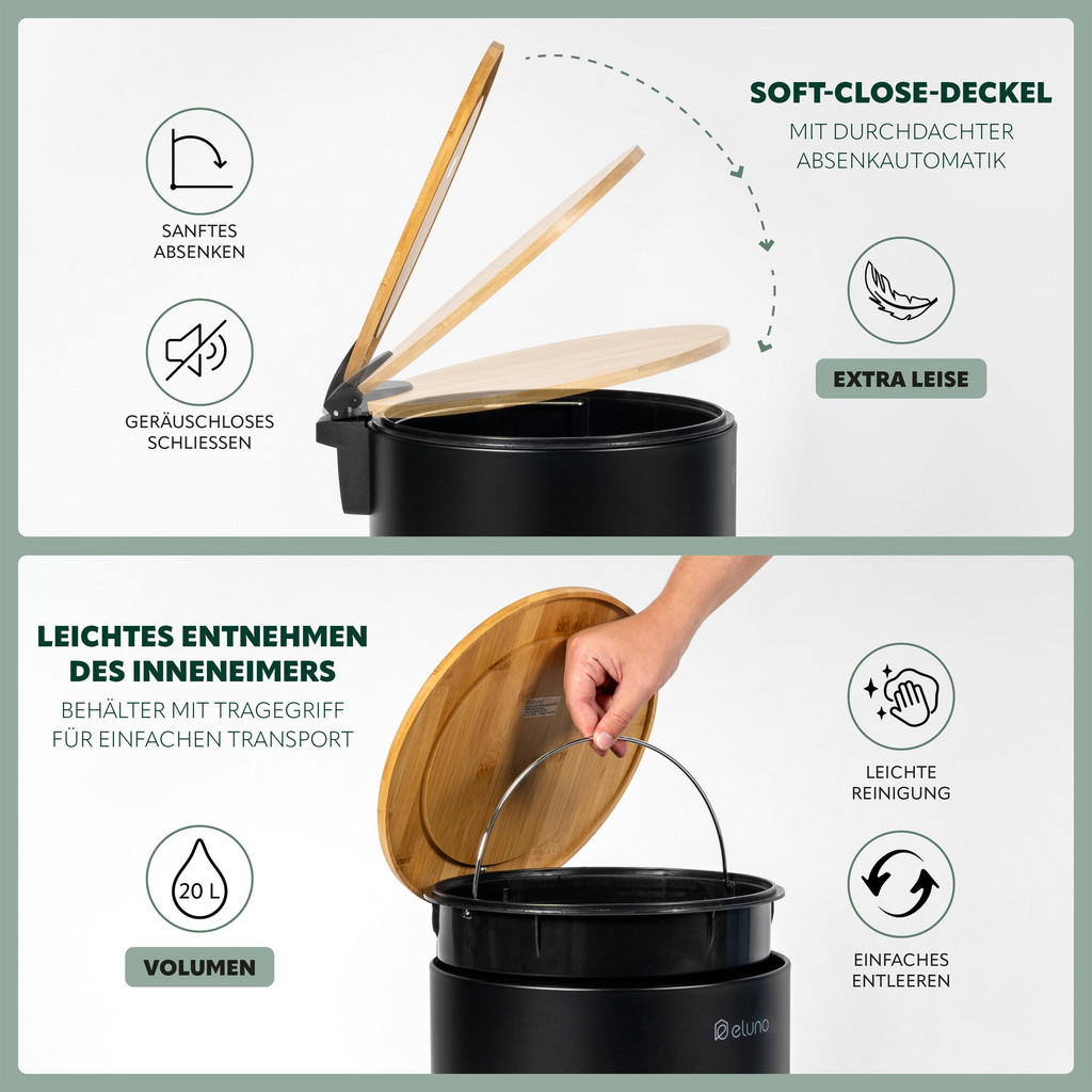 Thumbnail - eluno Abfalleimer, Schwarz, Metall, 30.5x43.5x39.5 cm, Küchen, Küchenausstattung, Mülleimer