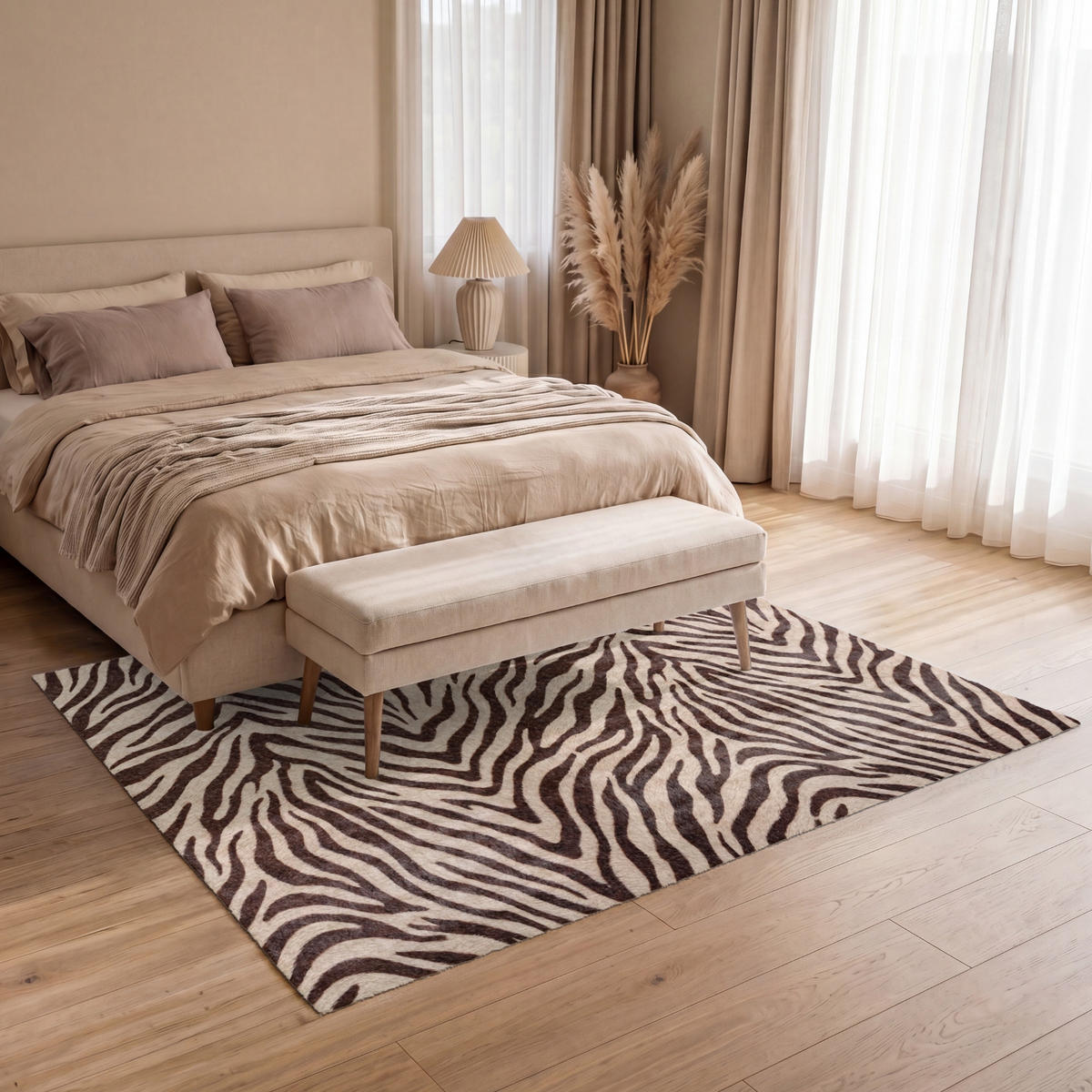 KOBERCE - Zebra - Pruhy - hnedá - 200x140 cm - čierna, textil/plast (200/0.4cm) - OnlyWow