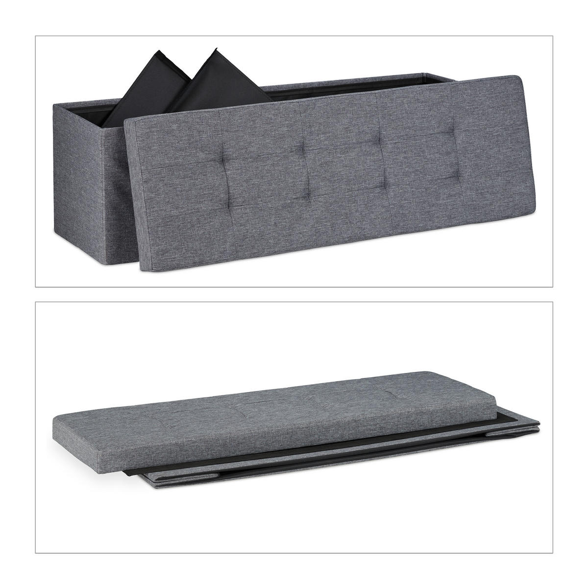 SITZBANK - Anthrazit, Holzwerkstoff/Textil (114/38.5/37.5cm) - Relaxdays