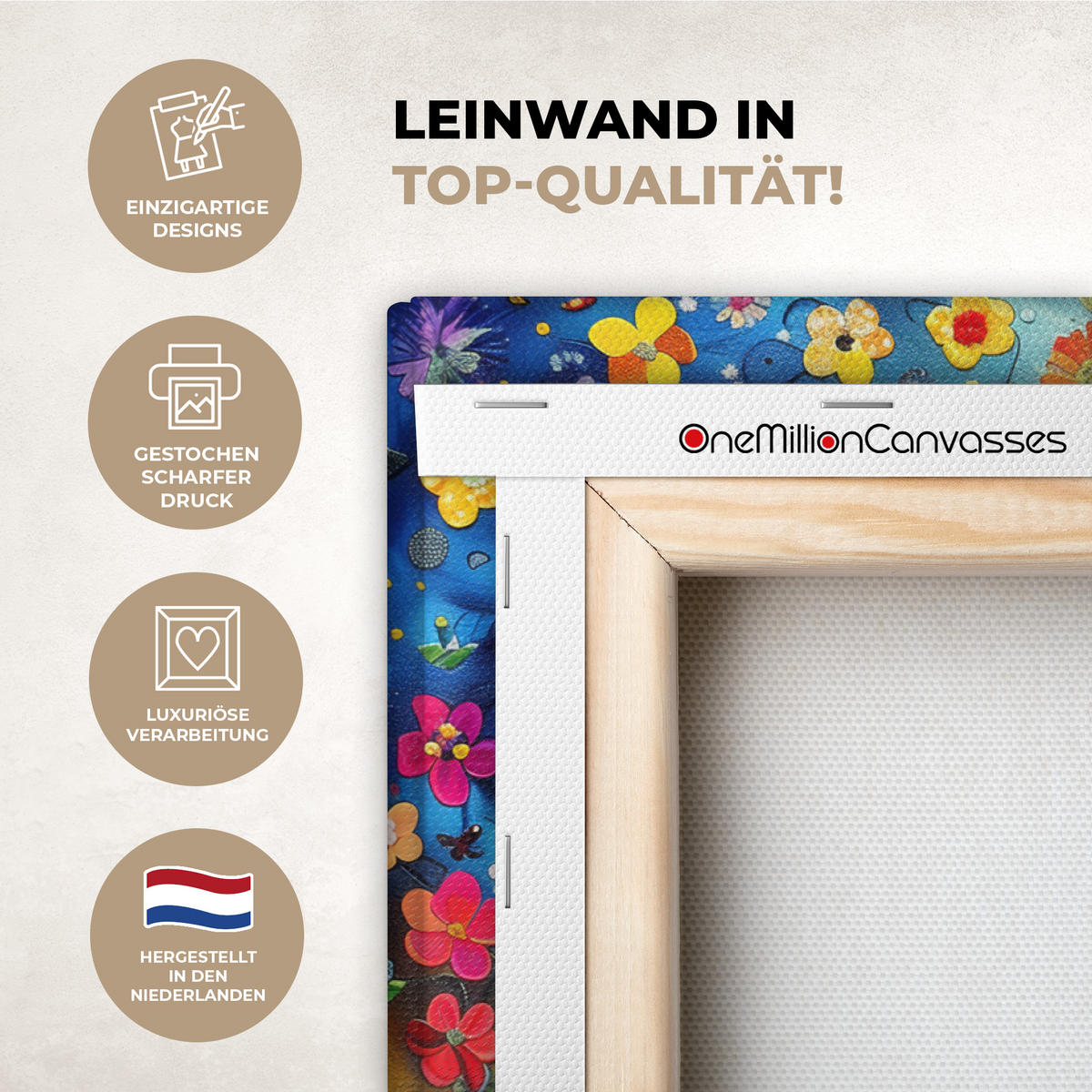LEINWANDBILD Kunst - Baum des Lebens - Blumen - Hippie Wanddeko 90x60 cm - Dunkelblau, Textil (90/60cm) - MuchoWow