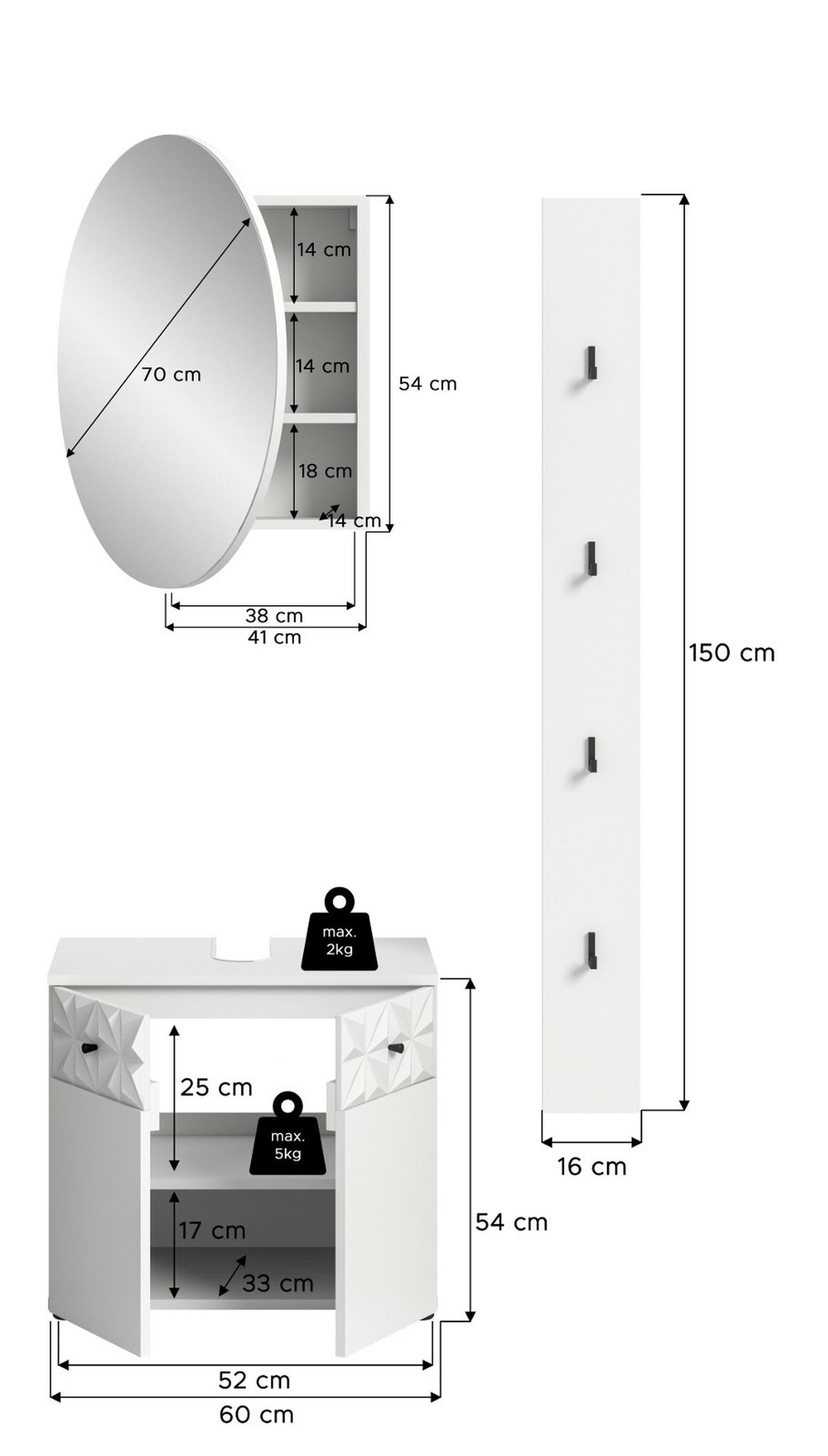 BADMÖBEL-SET weiß Hochglanz 3-teilig 100 cm, Komplettset mit 3D-Struktur - Weiß Hochglanz, Glas/Holzwerkstoff (101/187/37cm) - Inn.Furn