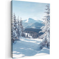 LEINWANDBILD Winterlandschaft - Natur - Berge - Bäume - Schnee 60x80 cm - Hellblau, Textil (60/80cm) - MuchoWow