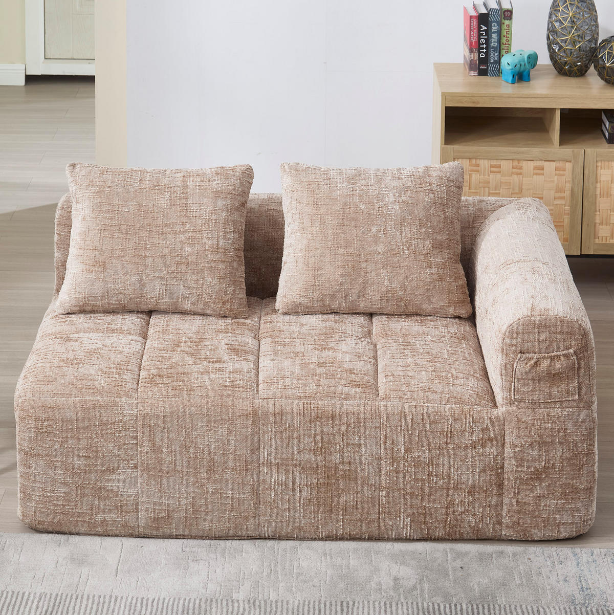 2-SITZER-SOFA 158/90/60 cm khaki aus Chenille mit Seitentaschen - Sandfarben, Textil (60/158/90cm) - Modenvie