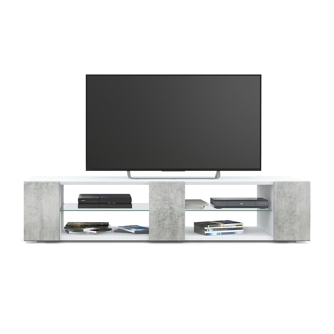 LOWBOARD Movie Fronten in Beton Oxid Optik - Hellgrau, Holzwerkstoff (134/29/39cm) - Vladon