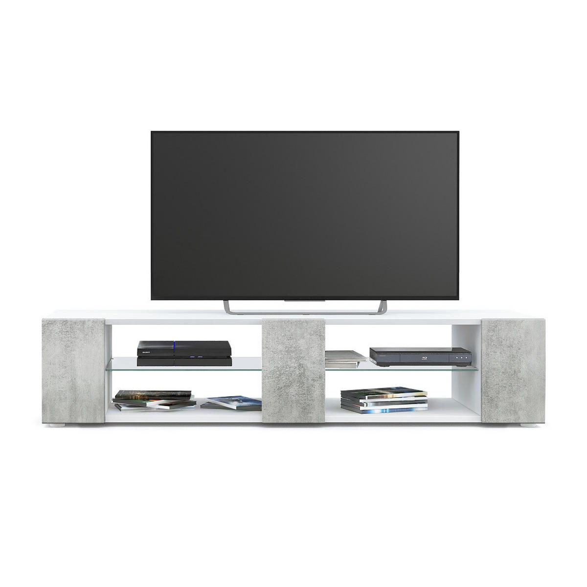LOWBOARD Movie Fronten in Beton Oxid Optik - Hellgrau, Holzwerkstoff (134/29/39cm) - Vladon