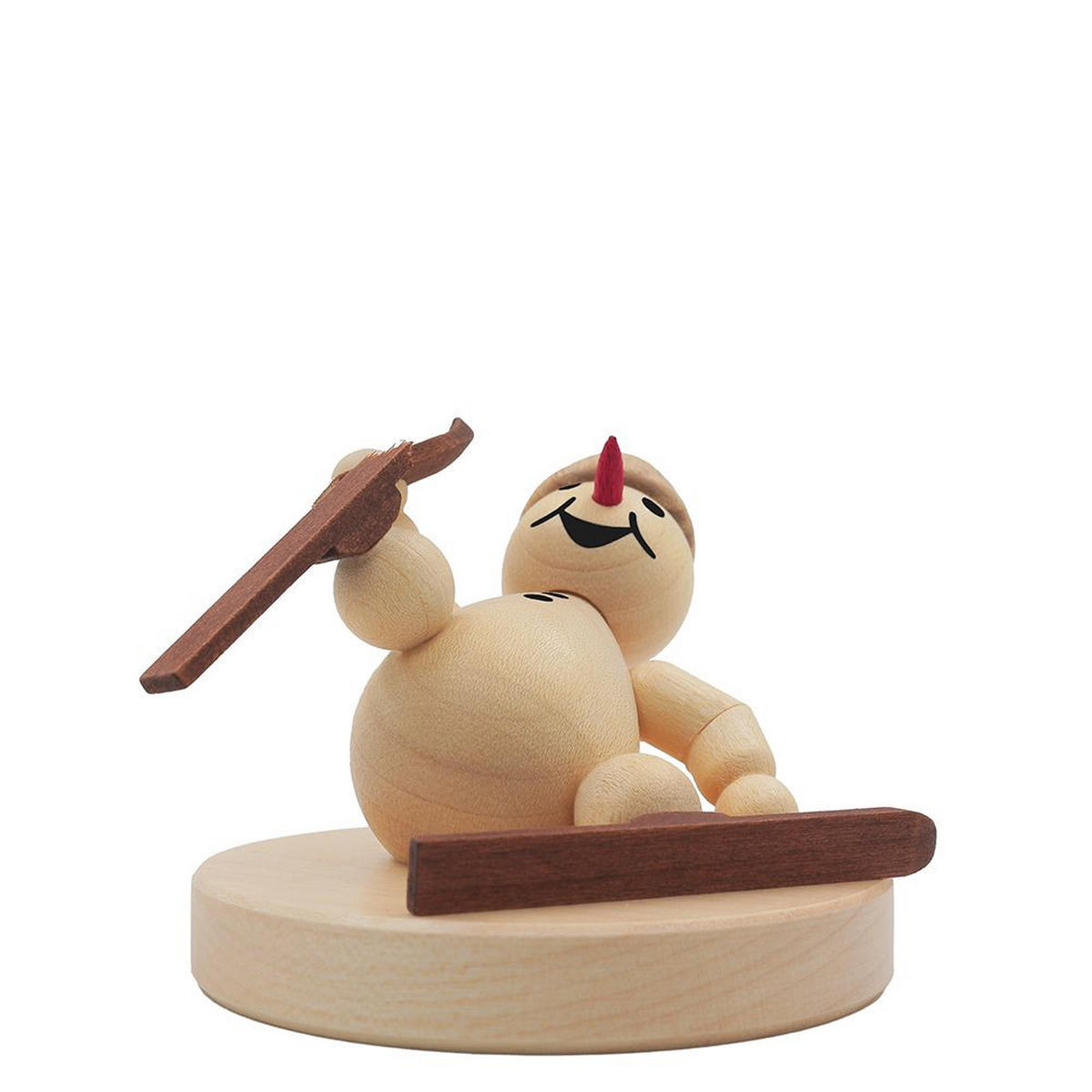 HOLZFIGUR Schneemann Junior Skiunfall auf Sockel 6 cm - Multicolor, Holz (8/1/0.1cm)