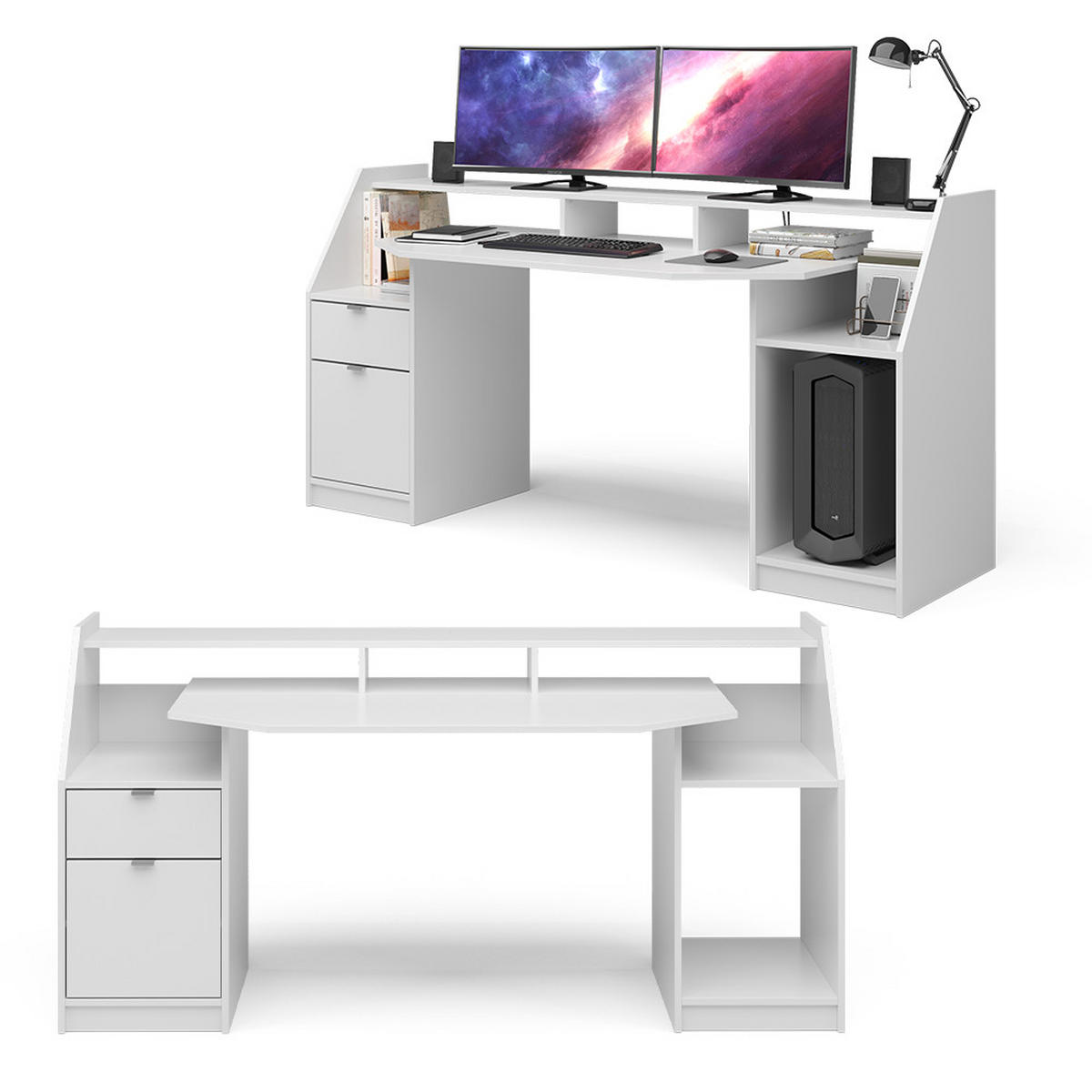 GAMING TISCH Joel Weiß 179.8 x 65.5 cm - Weiß, Holzwerkstoff (65.5/179.8/90.6cm) - Vicco