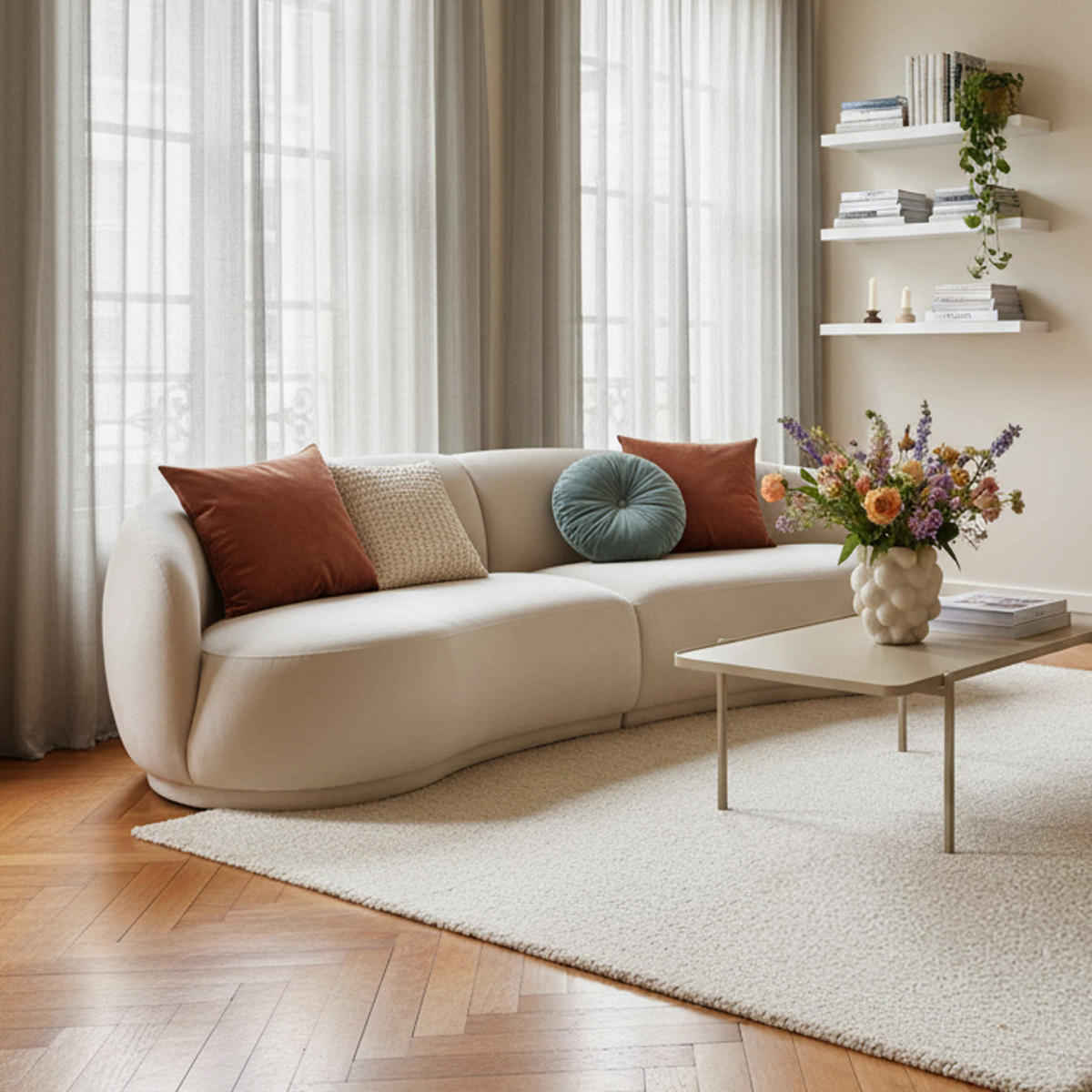 SOFA 3-Sitzer, Beige - Beige, Textil (120/73/266cm) - Oviala