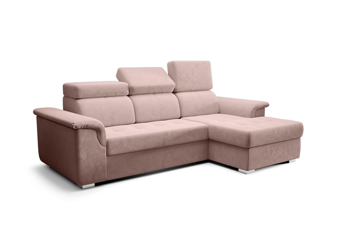 ECKSOFA KONGO RBN06, Eckcouch in L-Form mit Schlaffunktion, Farbe: Rosa, Velourstoff, Ottomane Rechts - Rosa, Textil (247/165cm) - O-Sofa