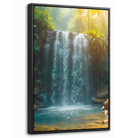 LEINWAND Bilder mit Rahmen - Wasserfall - Dschungel - Sonne - Grün - Natur - 40x60 - Grün, Textil (40/60cm) - MuchoWow