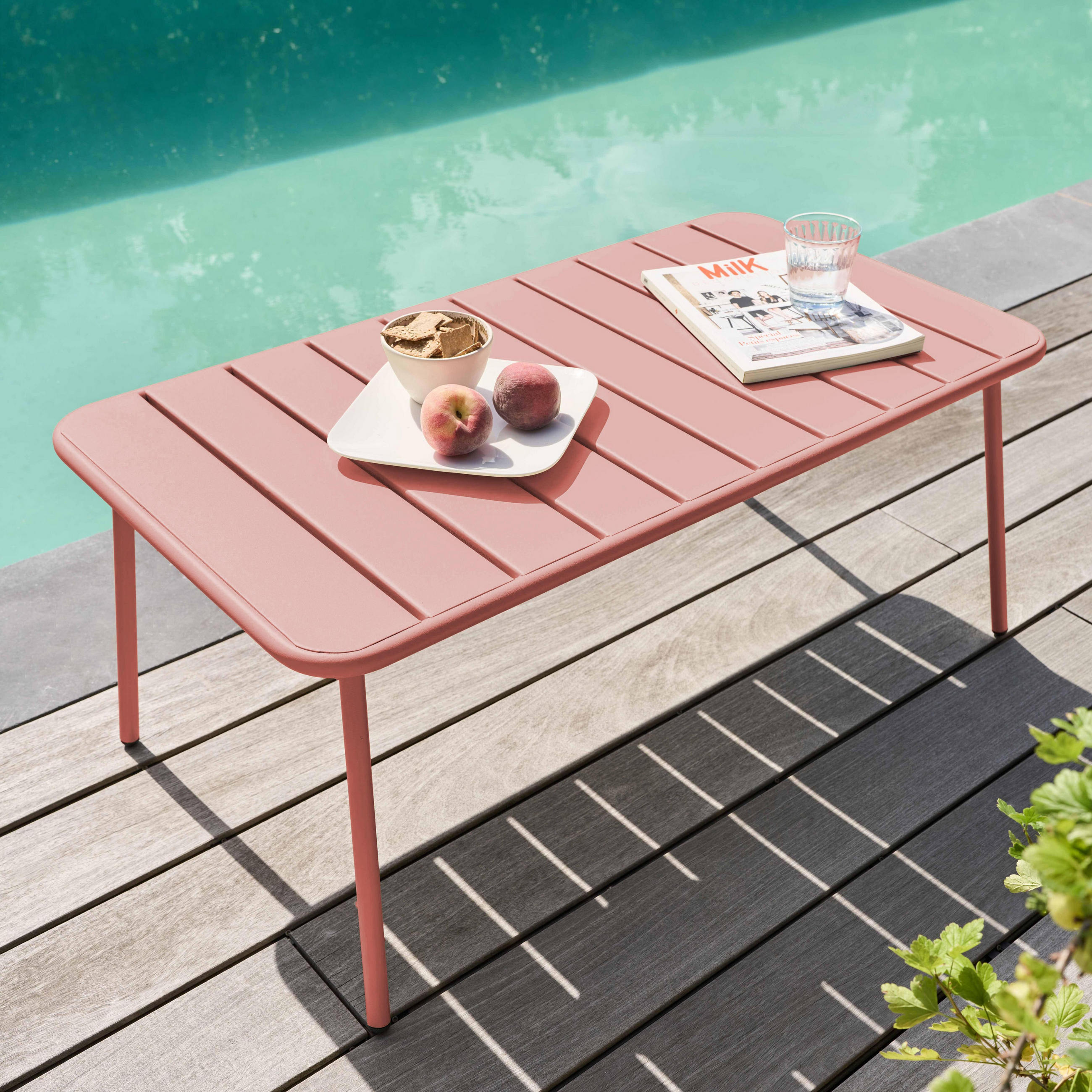 GARTEN-LOUNGETISCH, Lehm - Pink, Metall (90/50/40cm) - Oviala