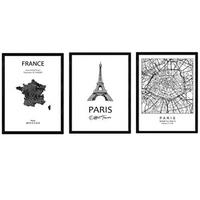 POSTER Set Mit 3 Paris Stadtplan, Eifell Turm A3 Rahmenlos - Klar, Papier (29.7/5/42cm) - Nacnic