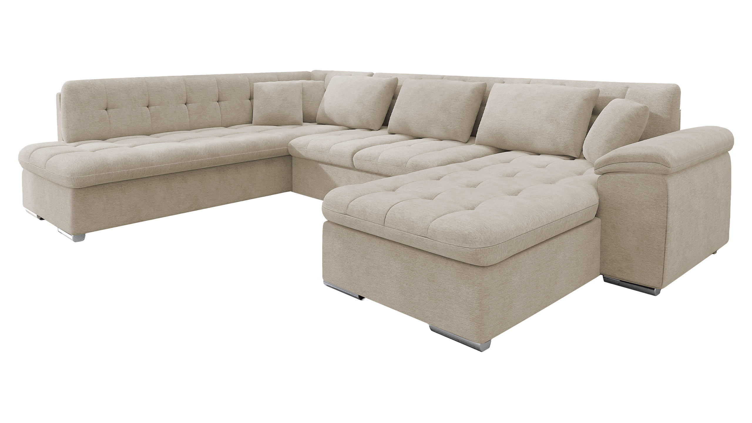 WOHNLANDSCHAFT Niko Bis, Seite: Rechts - Champagner, Holz/Textil (348/76/205cm) - MIRJAN24